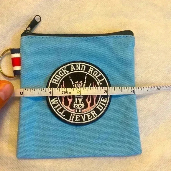 ROCK AND ROLL 🎸 WILL NEVER DIE patchwork  logo coin purse(neck purse) - Picture 2 of 6